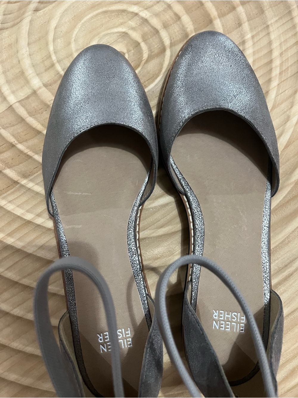Eileen Fisher Metallic Taupe Ankle-Strap Flats - Picture 5 of 5